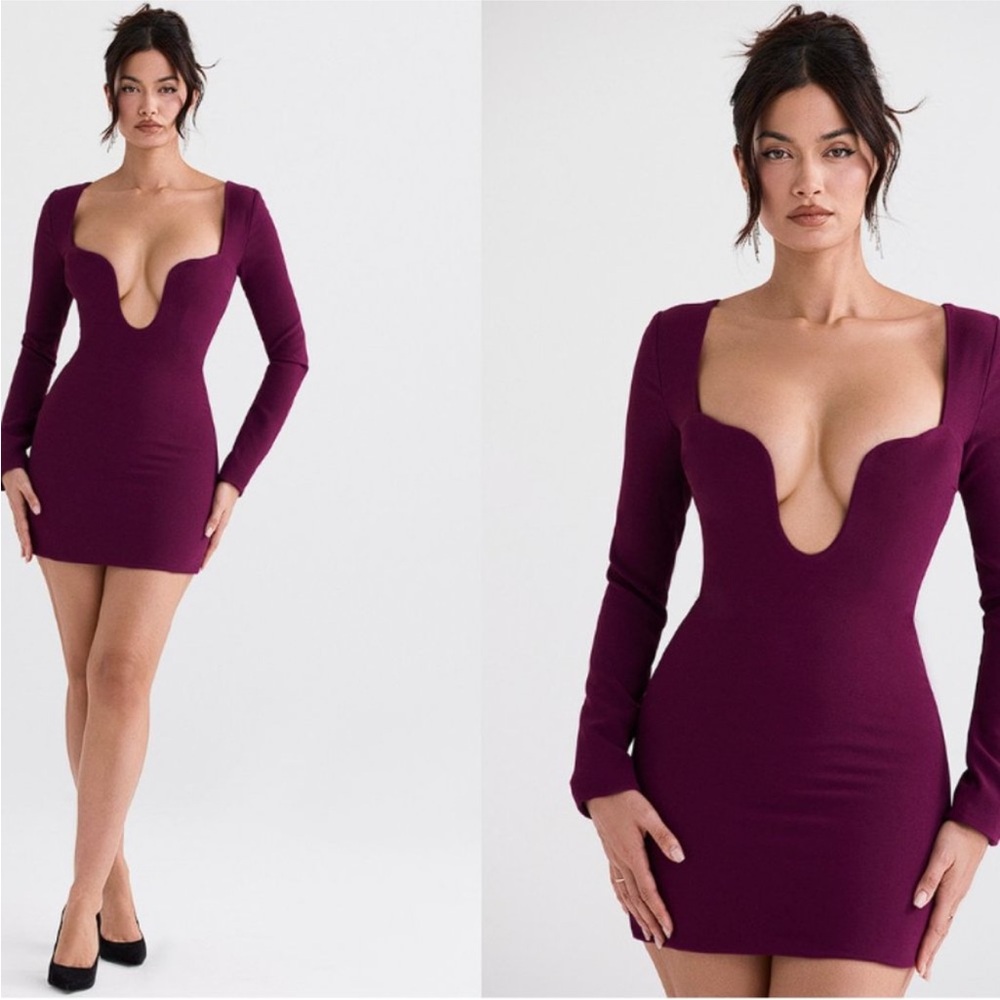 HOUSE OF CB 'Marcella' Merlot Plunge Corset Dress NWOT‎ Size S